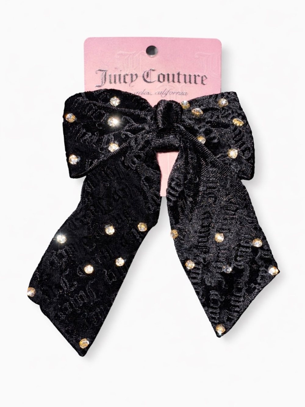Juicy Couture Black Velvet Rhinestone Bow Hair Clip NWT Y2K Glam Coquette Luxe
